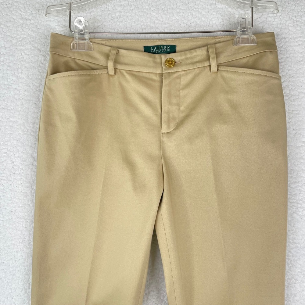 Lauren Ralph Lauren Petite Tan Beige Straight Leg Dress Pants Womens 6P Cotton